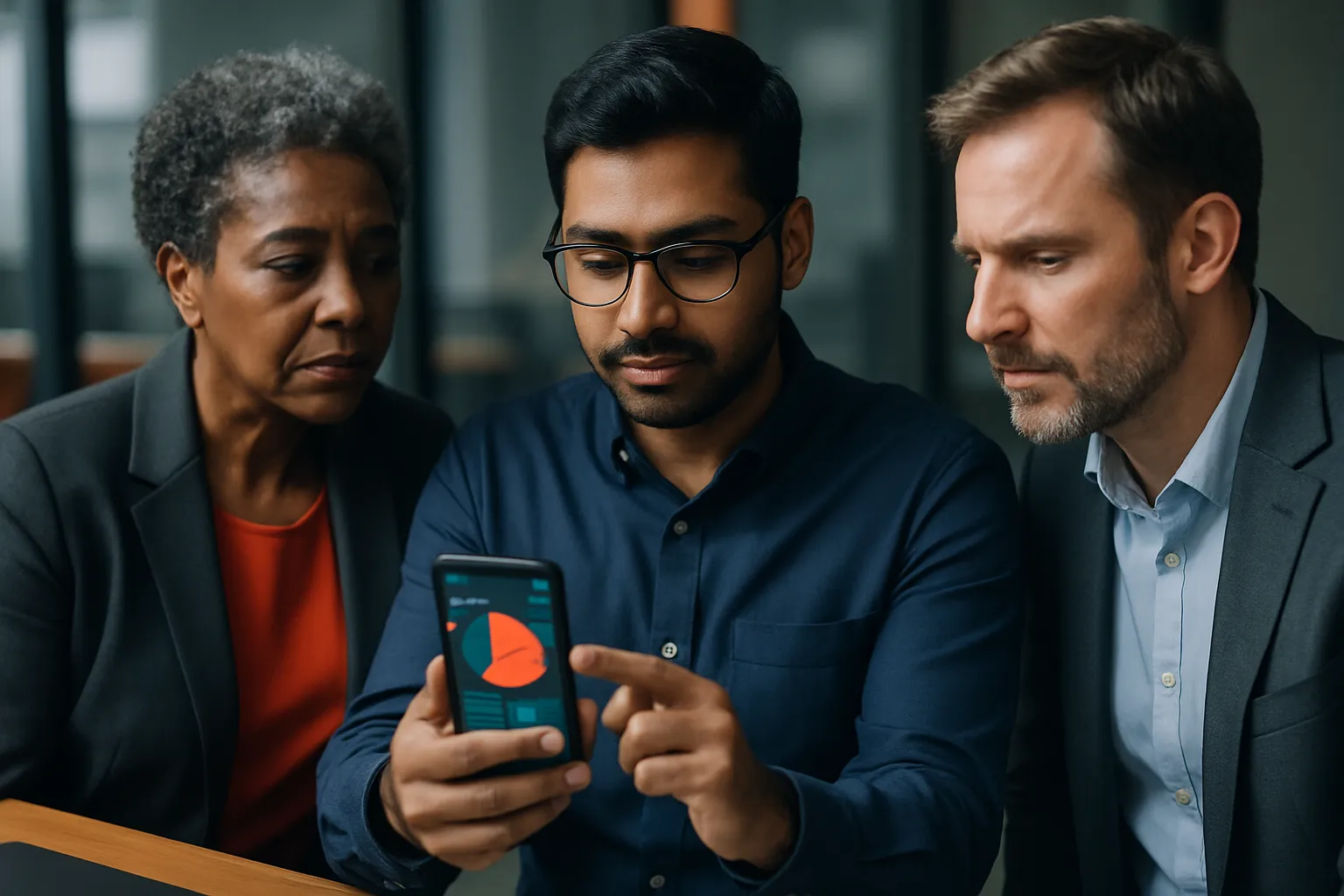 Android developer showing a test build to business stakeholders