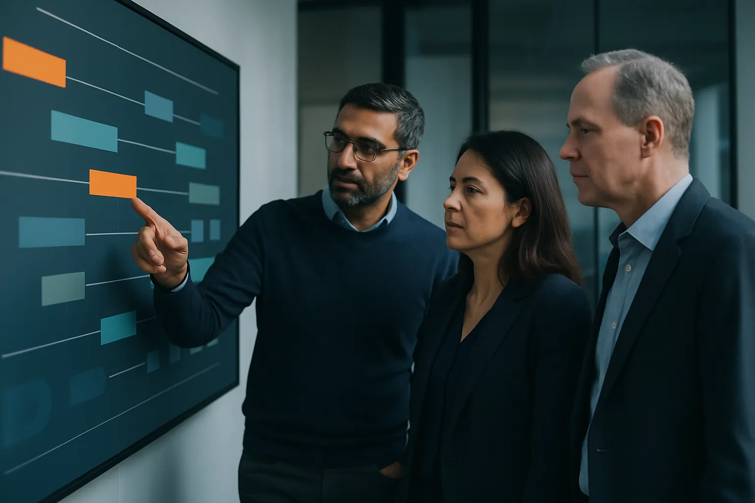 Software developers reviewing a release plan with a product owner