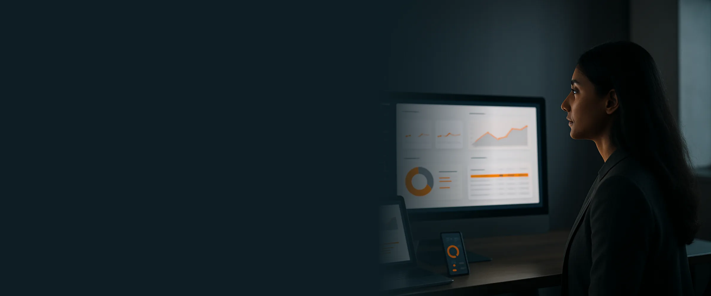Web app developer reviewing a responsive web application dashboard