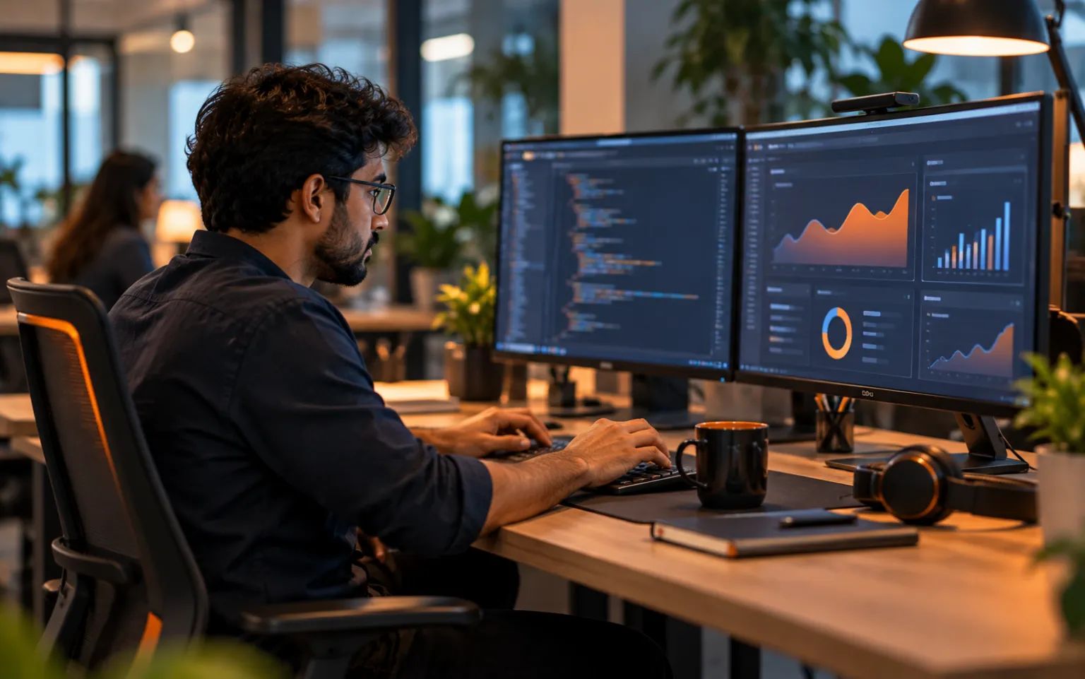 Engineer reviewing platform performance dashboards