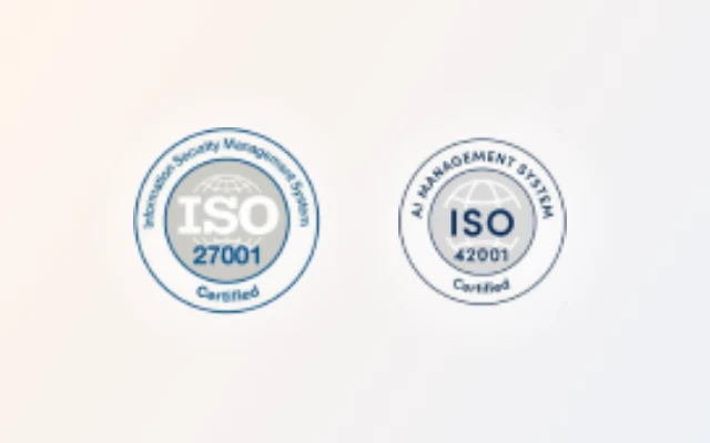 ISO 27001 and ISO 42001 certification badges